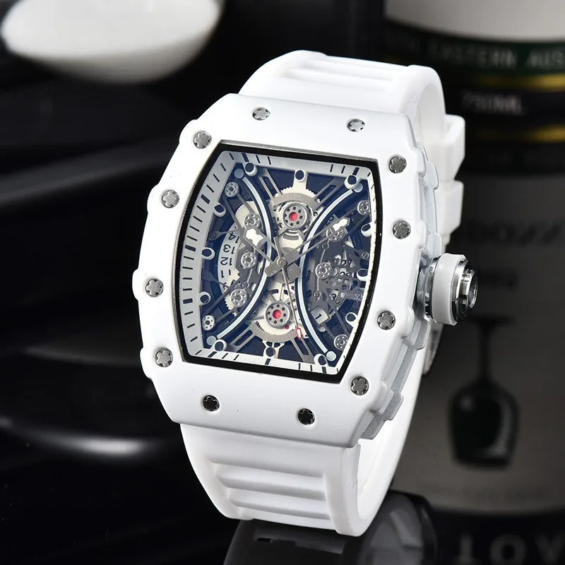 

Richard Men's Ceramic hollowed out transparent bottom Business watch Mechanical style white watch waterproof quartz watch