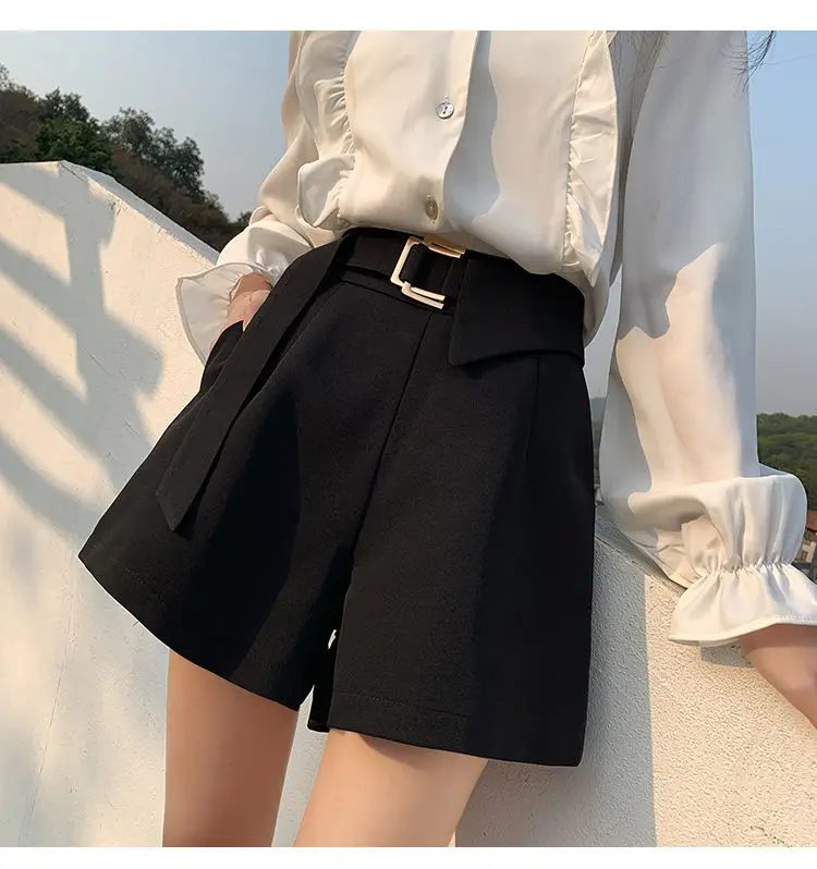 Women 2022 Summer High Waist Shorts Female Wide Leg Loose A-line Shorts Office Lady Elegant Casual Suit Shorts Feminino C27 womens clothing