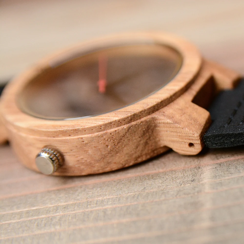 Spersonalizowany prosty modny zegarek męski drzewo sandałowe nieskalowany zegarek skórzany pasek szkło lustro ślub, drużba prezent