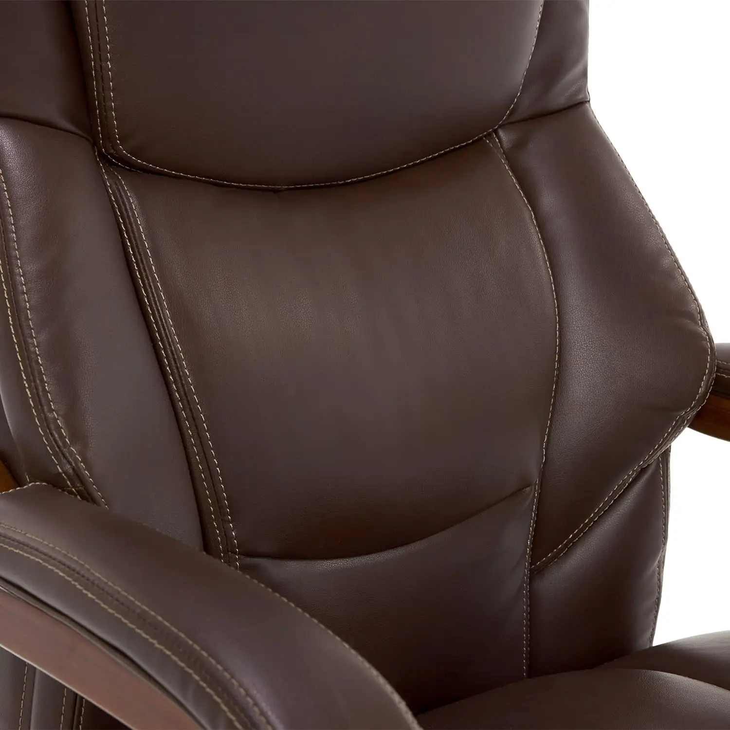 Executive Office Chair High Back Ergonomic Lumbar Support Memory Foam Brown Bonded Leather Big & Tall Design Wood Frame Sturdy & 6