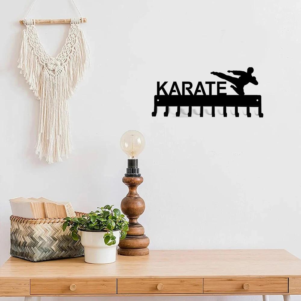 Karate Sparring Medal Hanger & Belt Rack: 14.5 Inches with 10 Hooks Metal Wall Art 4