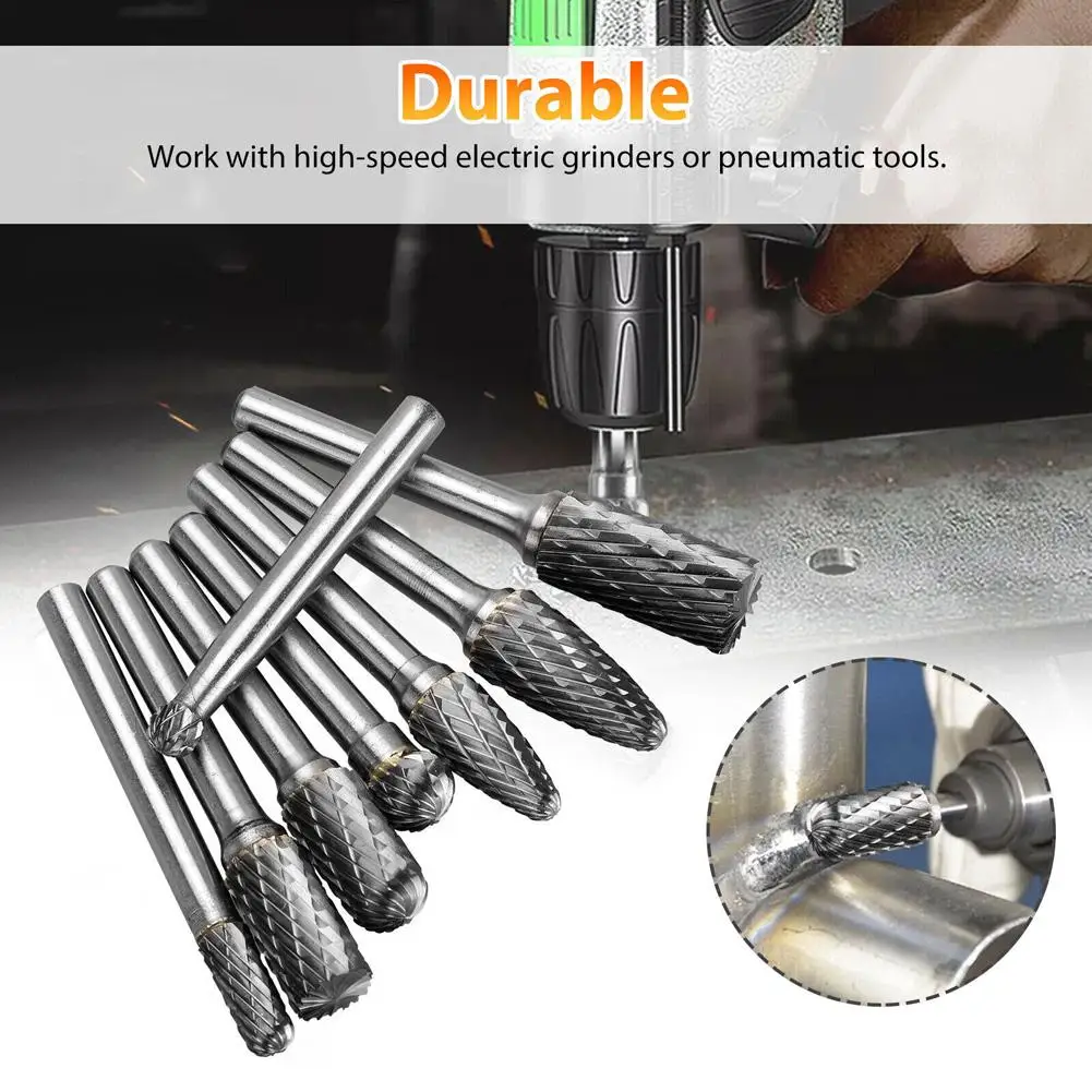 8Pcs Tungsten Carbide Burrs 8mm Rotary Burr Set 1/4'' Shank Die Grinder Bit For Woodworking Engraving Drilling Carving