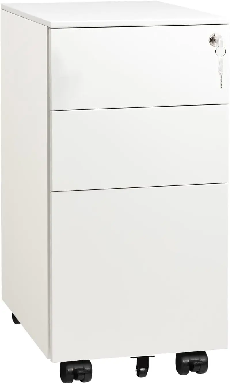 

DEVAISE Locking File Cabinet 3 Drawer Rolling Pedestal Under Desk Office Fully Assembled Except Casters White