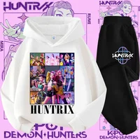 Korean Pop Demon Hunter Cartoon Print 2 Pieces Children Long Sleeve Hoodie Sports Suit Boys Girls Cute Daily Casual Top Clothing