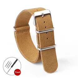 Universal Genuine Leather Suede Watchband - Retro Military Sport Bracelet Replacement Strap - 22mm (Brown)