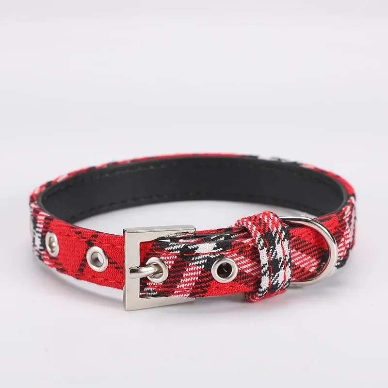 Pet Collar Scottish Plaid Dog Collar Classic Red PU Leather Earthy Yellow Twill Dog Pet Supplies Adjustable