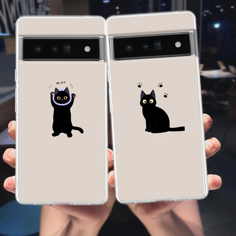 Clear Soft Phone Case with Funny Black Cat Design