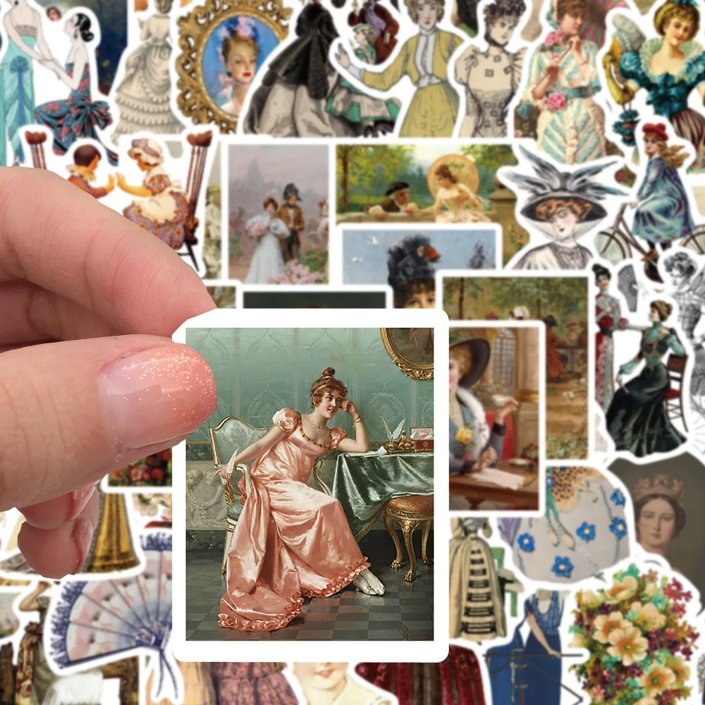 10/30/50pcs Victorian Vintage Oil Painting Artsy Stickers Decals Waterproof Decorative Stationery Laptop Phone PVC Retro Sticker
