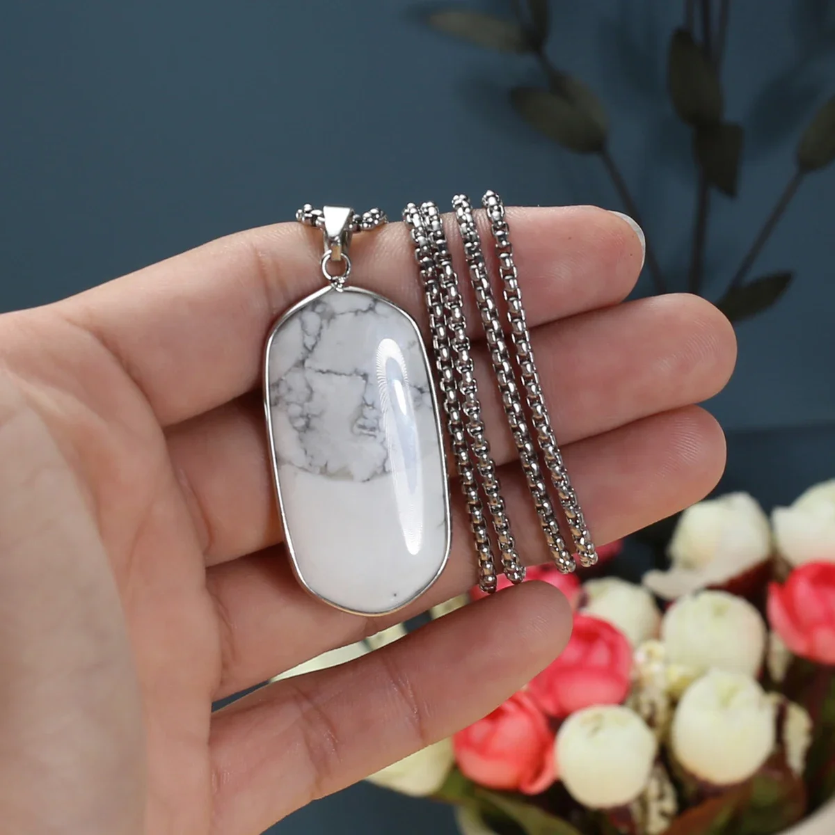 5PCS Wholesale Natural Stone Crystal Agate Turquoise Charm Pendant Necklace Neutral Minimalist Style Jewelry Accessories Gift