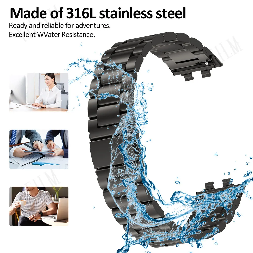 Premium Stainless Steel 3-Bead Watch Band with Butterfly Clasp Bracelet