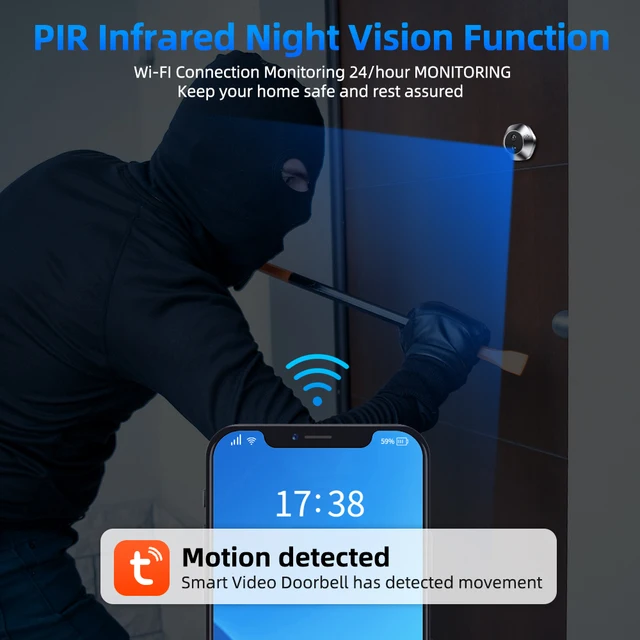 WSDCAM Mini Camera Two Way Talk Audio Doorbell Tuya Wifi Smart Video Peephole PIR Motion Detection APP Remote View 3