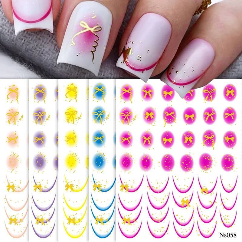 Nail Stickers Gold Bowknot 3D Nail Stickers Summer Flower Water Decals Dress Slider French Nail Foil Wraps DIY Art Decoration