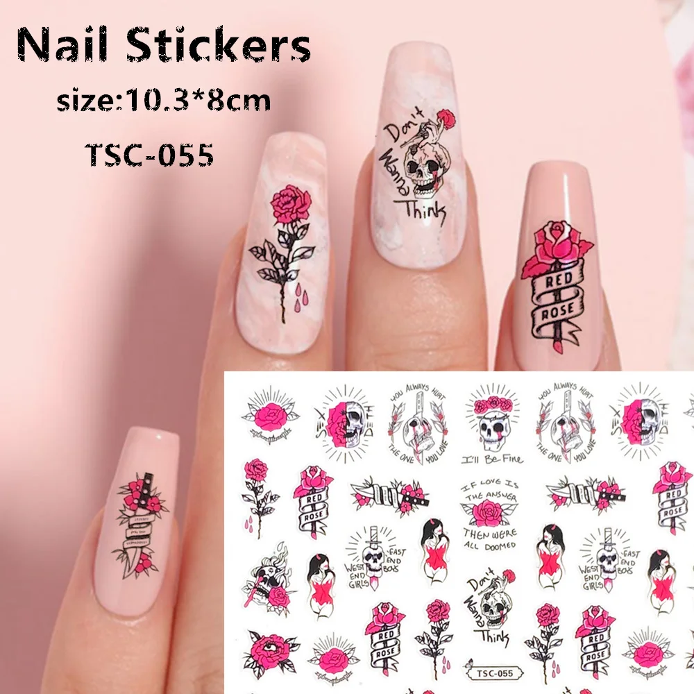 

TSC series TSC-055 red rose series 3D Back glue Self-adhesive Nail art Nail sticker decoration tool Sliders For Nail Decals