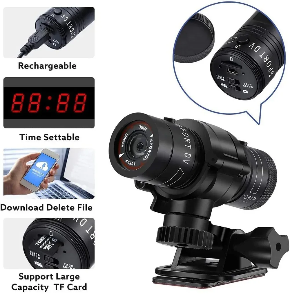 F9 Motorcycle Helmet Camera 1080P HD Waterproof Outdoor Action Cam Sport DV Video DVR Recorder Bicycle Dash Cam For Car 2