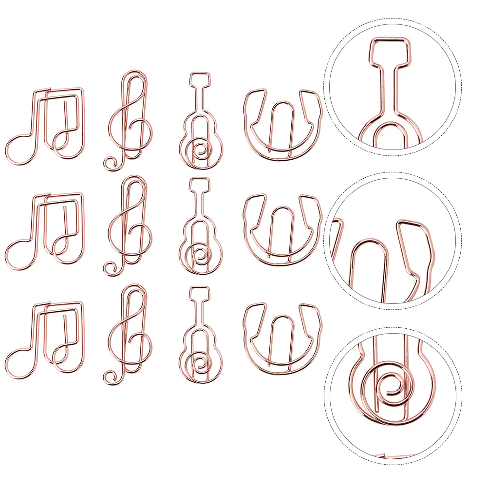 

12 Pcs Music Note Instrument Bookmark Decorative Pins Paper Clips Musical Binding Metal for Office Notes