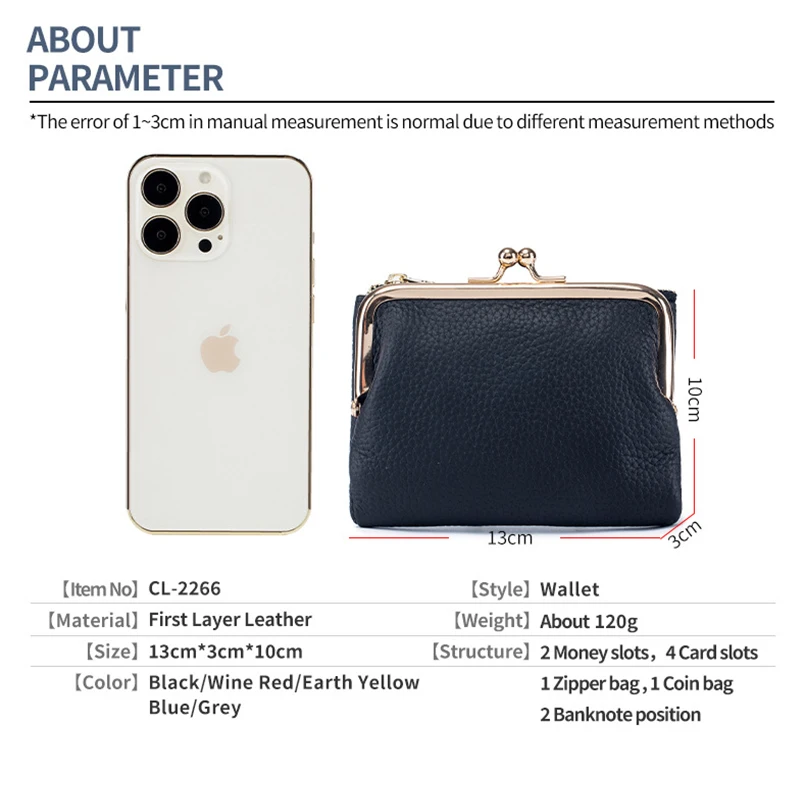 Women's Small Wallet for Women Retro First Layer Leather Credit Card Case Bifold Change Wallet with Card Slots and Zipper Pocket