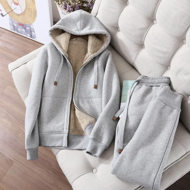Autumn Winter Sweatshirt Sweatpants Two-piece Suit Women Fleece Thicken Sports Casual Sets Hoodies Coat Trousers 2-piece Sets 4
