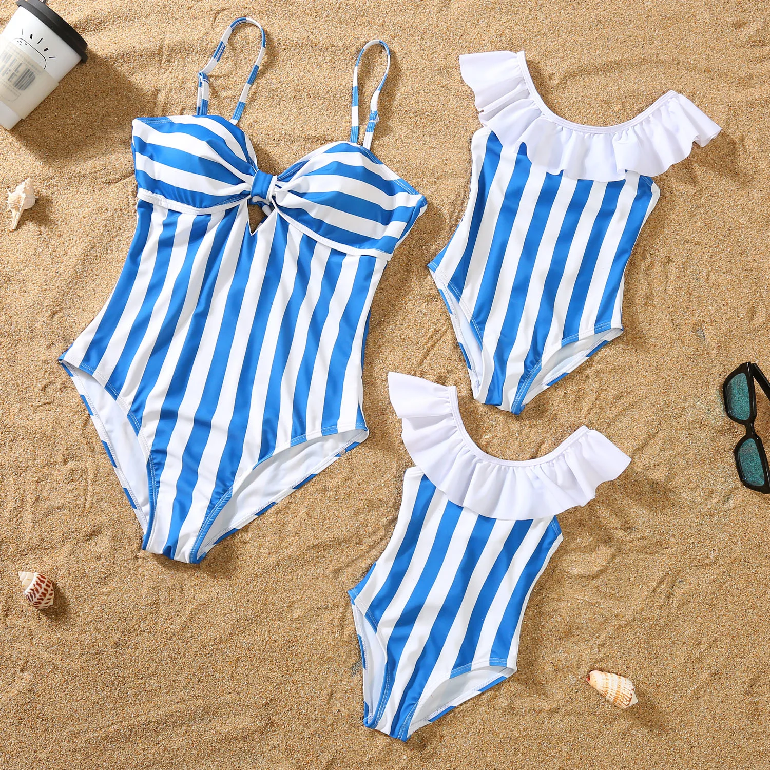 Family Swimsuit Mother Daughter Swimwear Father Son Swim Shorts 2023 Summer Striped Mom And Daughter Bikini Suit Matching Outfit 3