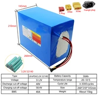 Batterie LiFePO4 48V/60V/72V 15Ah 30Ah 50Ah 32140, moteur 3500W avec BMS 50A pour moto et scooter électrique, grande capacité + chargeur 5A 2
