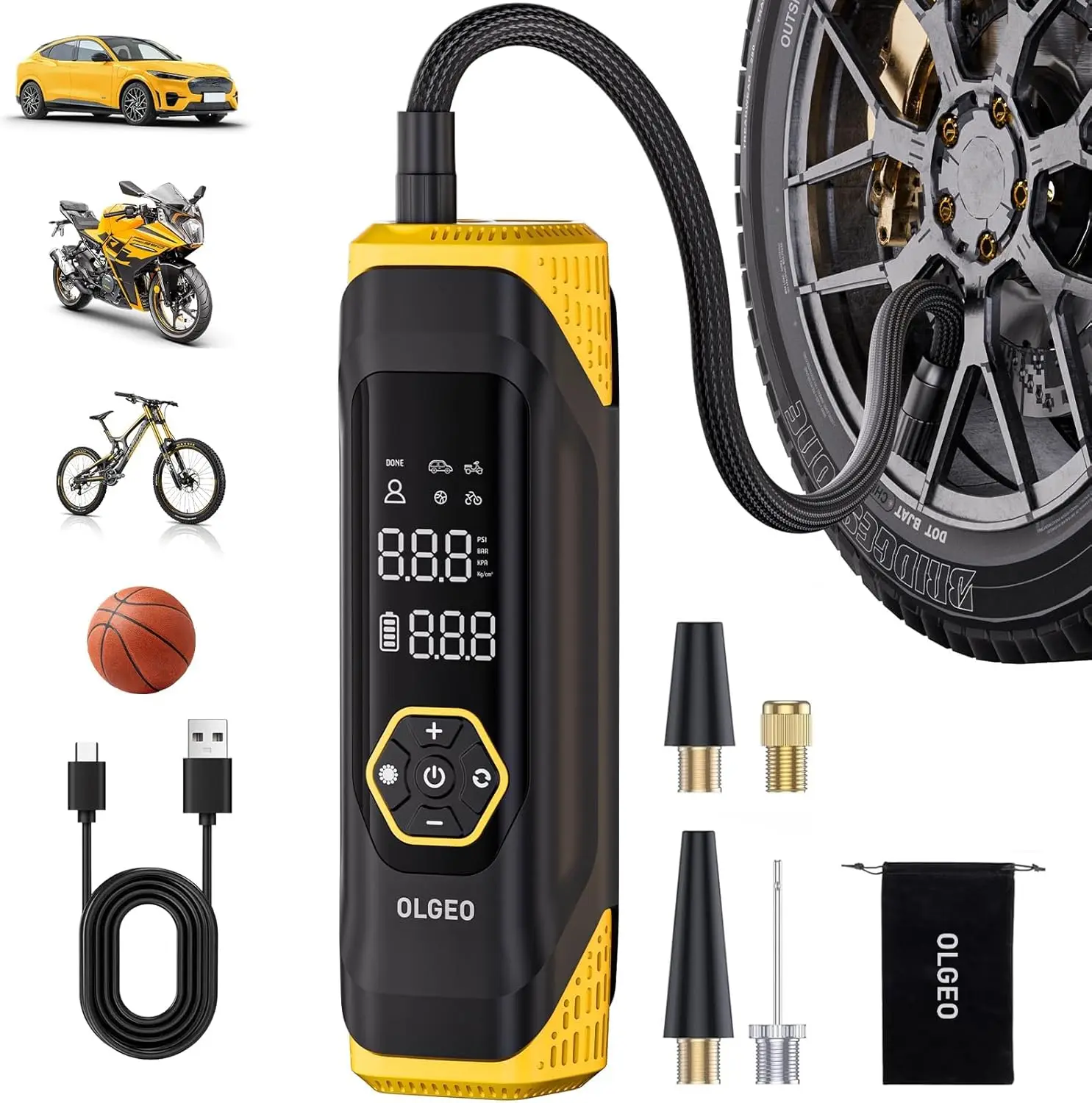 Portable Air Compressor 180PSI Cordless Fast Tire Pump with Gauge for Car Motorcycle Bicycle Ball Black