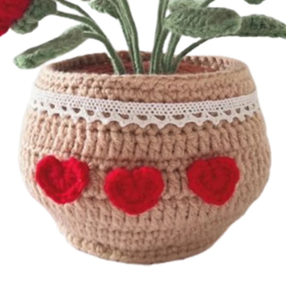 DIY Flower Potted Crochet Kit Cute Plants Hand-Knitted Tool for Kid (Red Rose)