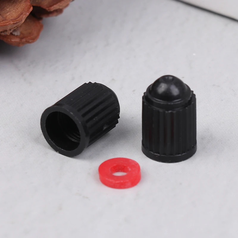 100PCS Car Tire Valve Plastic Black Bike Tyre Valve Caps O Rubber Ring Covers Dome Shape Dust For Car Motorcycle Cap Decor