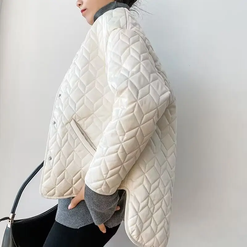 

Oversized Single Breasted Jacket for Women Elegant Turn-Down 2023Cotton Jacket Slim Warm Cotton Blend Jackets for Women
