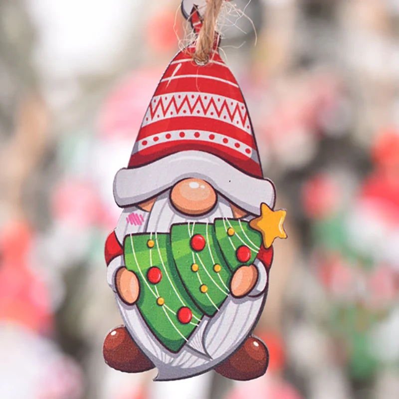 12PCS Christmas Wooden Pendants Gingerbread Man Gnomes Xmas Tree Hanging Oranment 2024 Noel  Decorations for Home New Year Gift