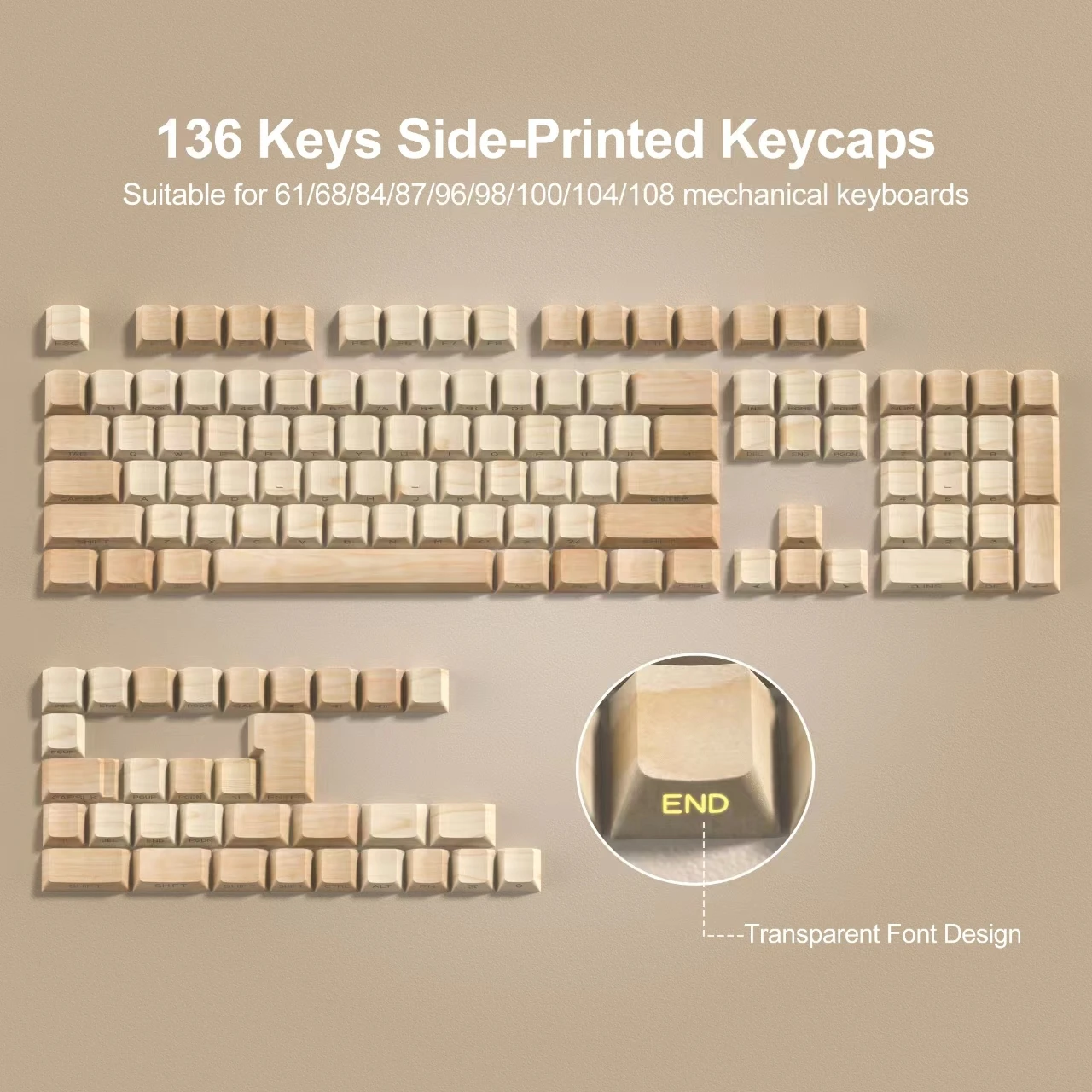 Faia de Madeira Side Print Backlit Side Dye-sub Pbt Keycap Rgb Perfil Cereja Fit para Cherry mx Gamer Teclado Mecânico 136 Chaves - Imagem 5