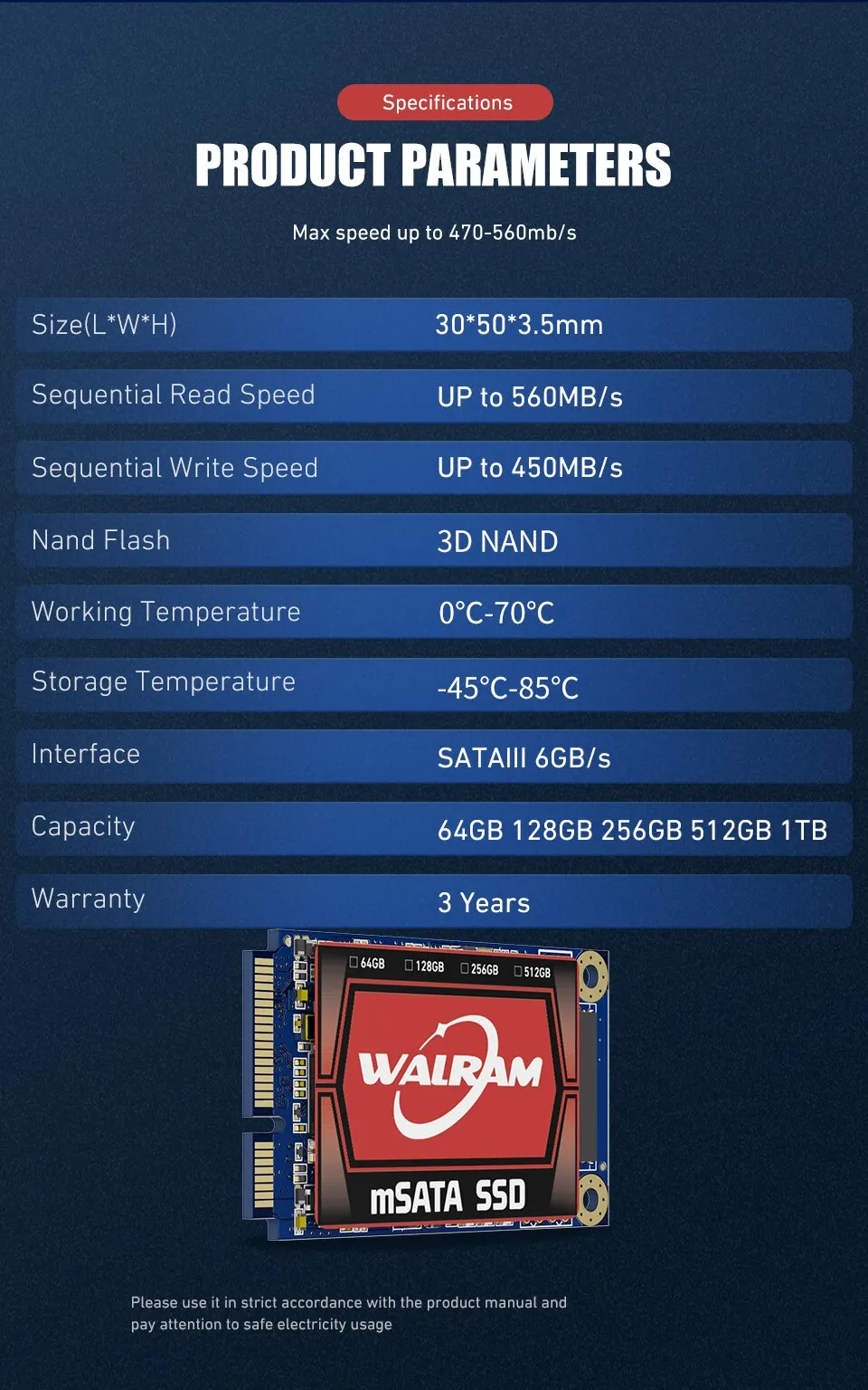 WALRAM MSATA SSD 128gb 256gb 512GB MSATA SSD 1TB 2TB HDD For Computer 30x50mm Internal Solid State Hard Drive for Laptop