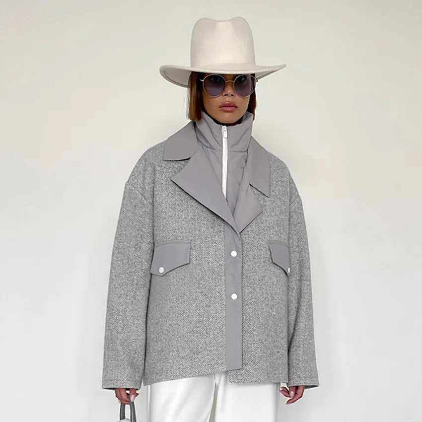 

Grey vertical collar warm suit design felt woolen coat