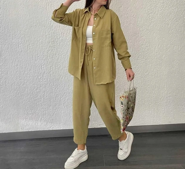 Women's Shirt and Pants Set 2023 Spring Casual Loose Long-Sleeved Shirt and Simple Cropped Pants Pants Casual Two-Piece Set smoked gray jeans women s spring and autumn 2023 new versatile korean version slim high waist small feet thin cropped pants