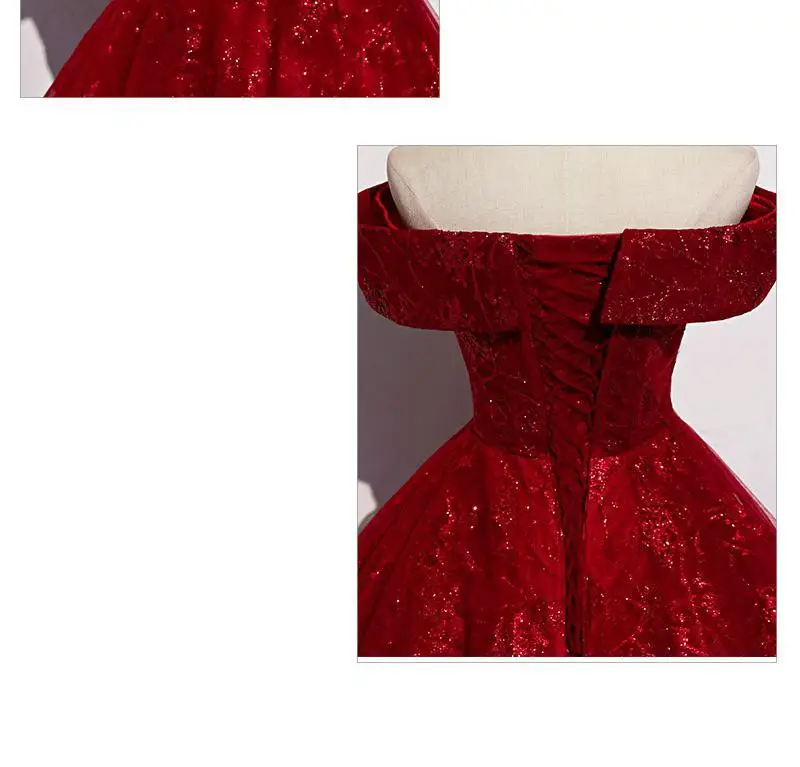 Rotes Abendkleid 2023 neu schulter frei klassisches elegantes Ballkleid ärmellose Pailletten Tüll Bankett Shinn ing Host Vestidos – Detail 3