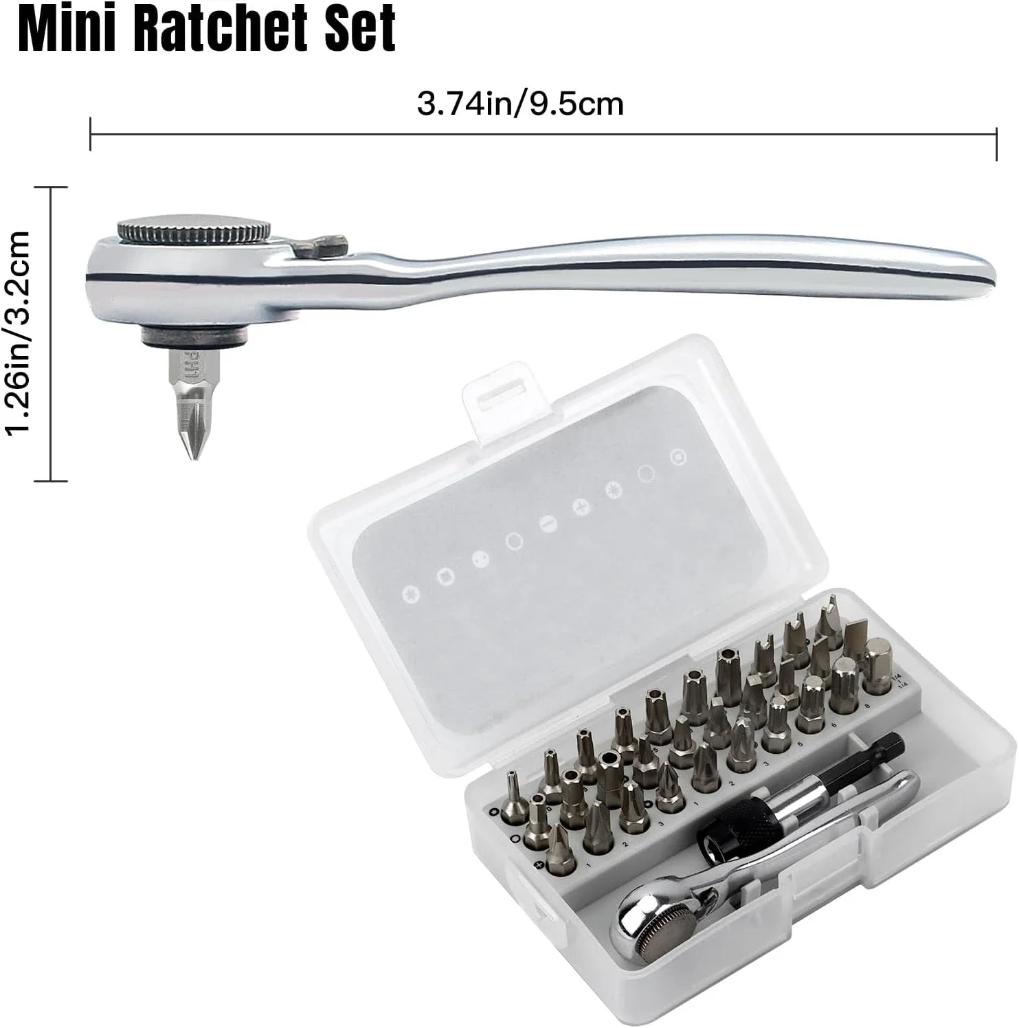 28/32 in 1 Mini Ratchet Wrench Set with Right Angle Offset 1/4" 72 Tooth Screwdriver Handle Magnetic Torx Bit for Tight Spaces 2
