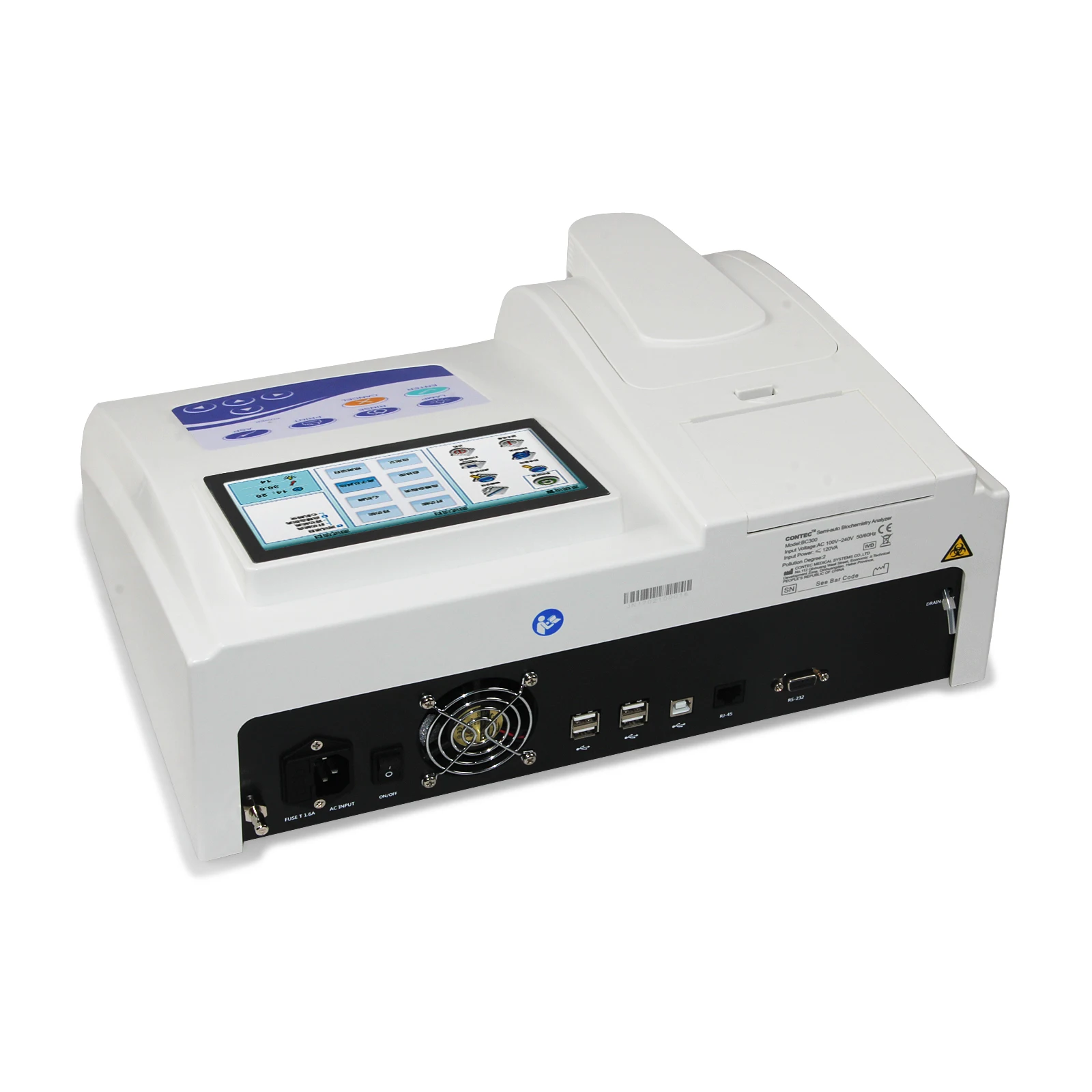 CONTEC Touch Screen BC300 Semi-auto Biochemistry Analyzer, Open reagent Blood glucose, Blood lipids 3 modes