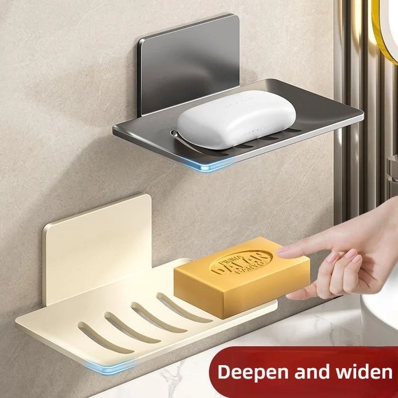 Household Bathroom No-Drill Wall Mounted Space Aluminum Soap Rack Drain Water to Prevent Rust Soap Storage Rack