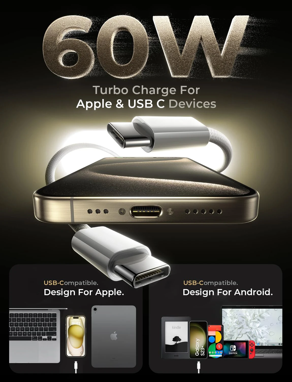Original PD 60W USB C to USB C Cable for iPhone 15 Plus Pro Max iPad MacBook Turbo charging Line for Samsung S23 Xiaomi Huawei