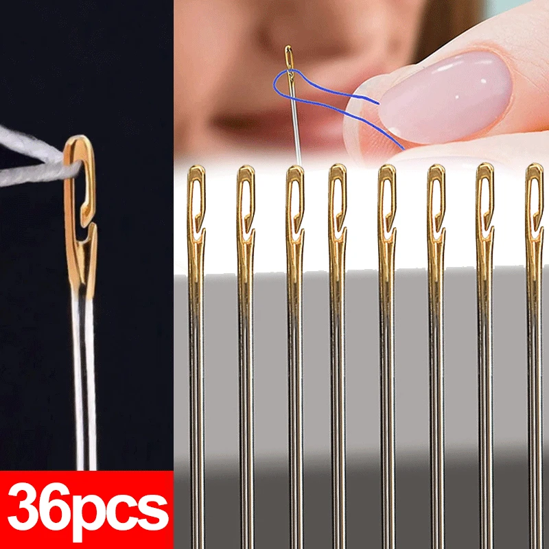 

12/24/36Pcs Blind Needle Elderly Needle-side Hole Hand Household Sewing Stainless Steel Sewing Needless Threading Diy Jewelry