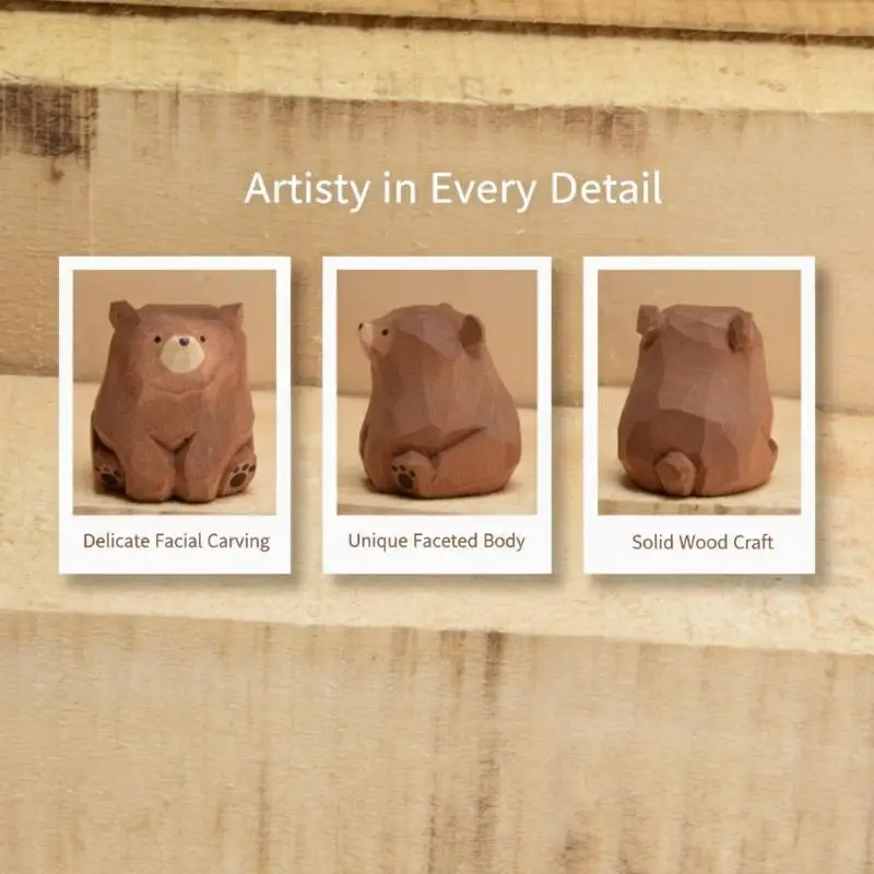 Hand-Carved Natural Wood Bear Figurine - Artistic Ornament