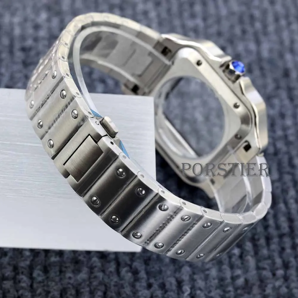 38mm NH35 watch case square dial and hands stainless steel gold/silver bracelet for santos mod nh35 nh36 movement waterproof