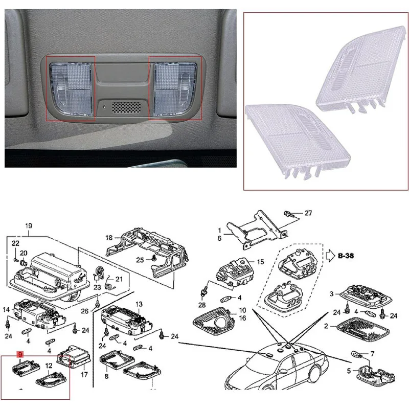 2pcs Car Map Light Car Interior Roof Map Light Lens Overhead Console Ceiling Cab Lamp For Honda Accord CR-V CRV Civic Fit HR-V Odyssey Insight