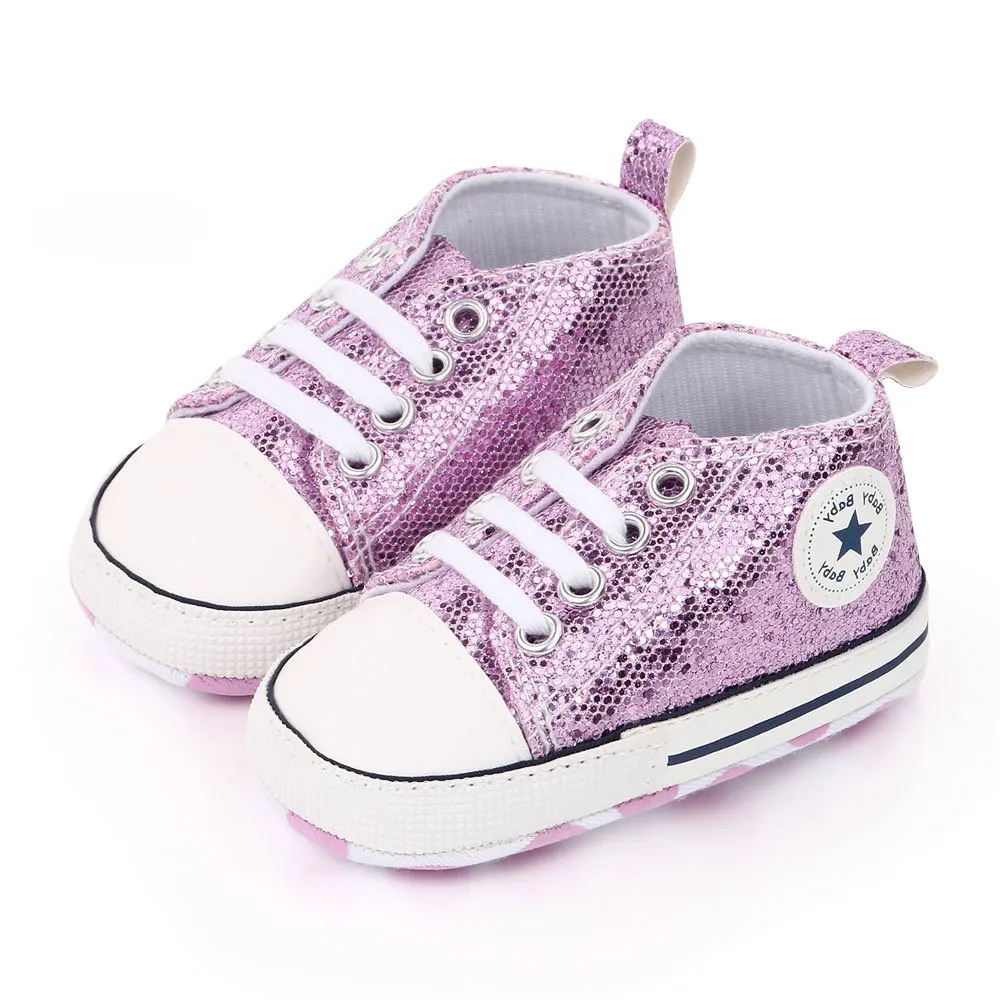 Baby Shoes Newborn Fashion Shining Canvas Sneakers Baby Boys Girls Shoes First Walkers Soft Anti-Slip Sole Toddler 4