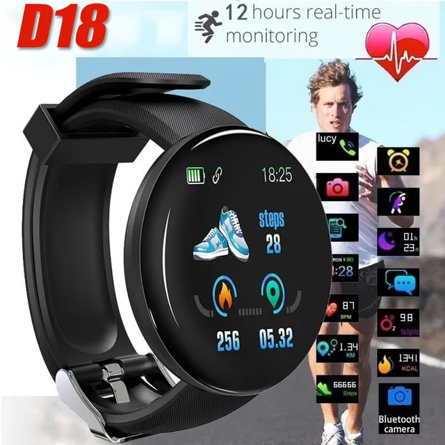 D18 Smartwatch Circular Color Screen With Multiple Sports Modes Call Information Reminder Photo Taking Music Smart Bracelet