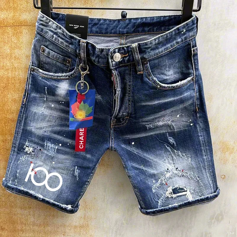 100 chareiharper DSQ Men's jeans Luxury brand Blue Jeans High quality street slim denim shorts Men's stretch skinny jeans 2