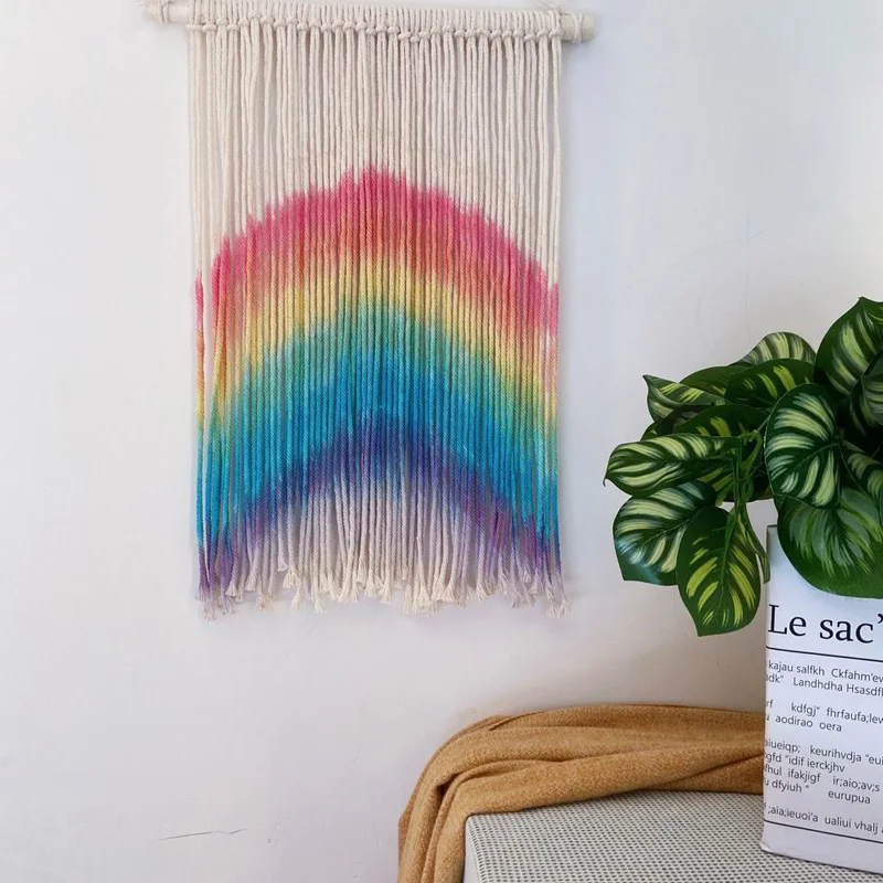 

Macrame Wall Hanging Rainbow Colorful Handmade Woven Cotton Wall Art Boho Tapestry Home Décor for Bedroom & Livingroom Apartment