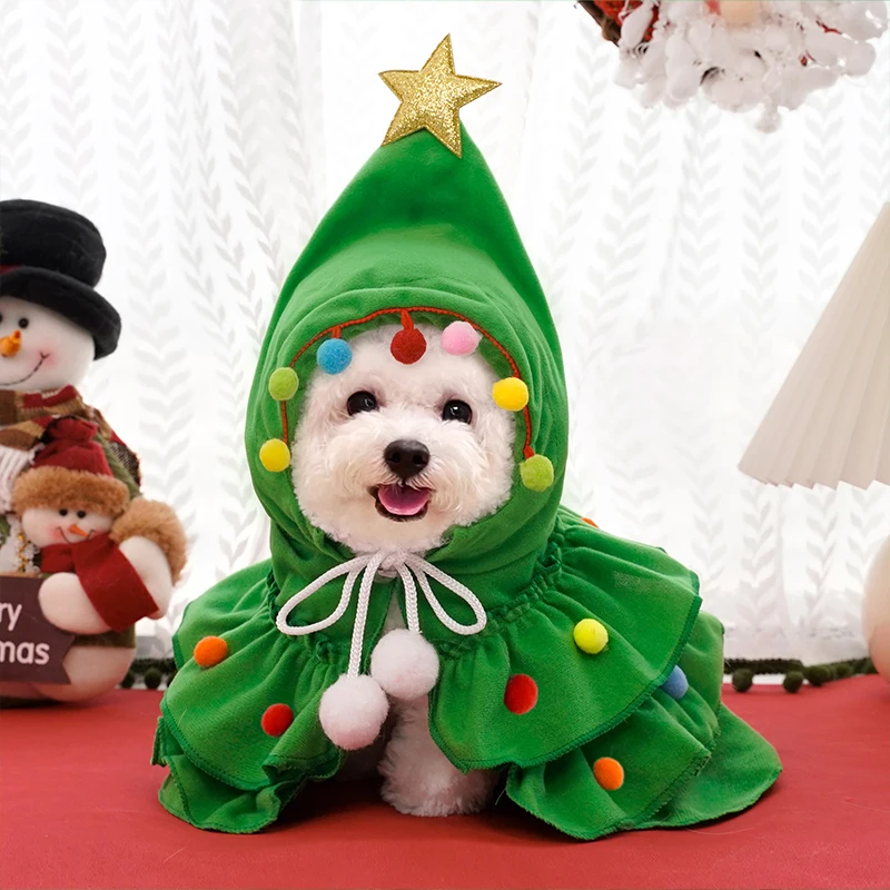 Pet Costumes Dog Jacket Dog Christmas Outfit Elf Costume Cat Cloak Puppy Clothes Kitten Cape Xmas Tree Costumes for Small Dogs Cats Pet Santa Gifts