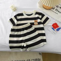 Vêtements pour enfants costume à manches courtes haut rayé + short 2 pièces T-shirt été bébé vêtements enfants vêtements garçons filles 3
