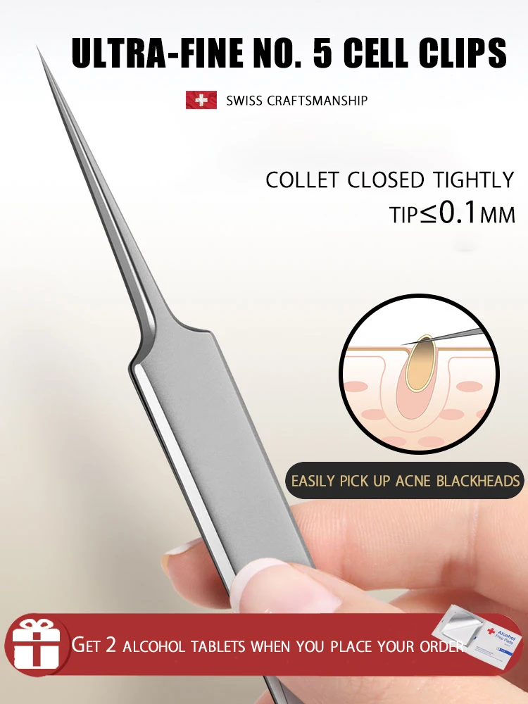 AcneNeedleSetToolWithCapBlackheadRemoverCellClipAndPimplesTweezerBlackPoint