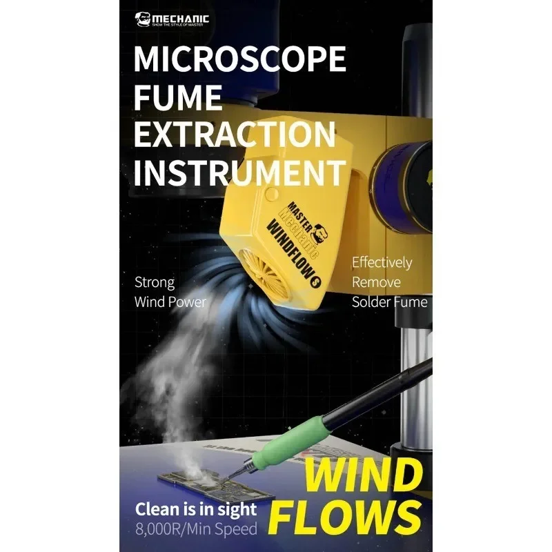 MECHANIC WindFlowS Fume Extraction Instrument for Microscope Motherboard PCB Repair Portable Welding Fume Extractor