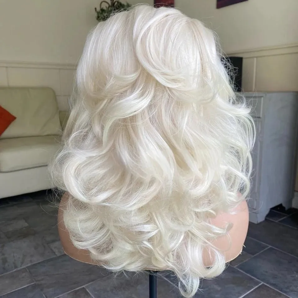 QW Synthetic Hair Blonde Body Wave Long Wavy Soft Lace Front Wig For Women Hair Heat Resistant Fiber Cosplay Daily
